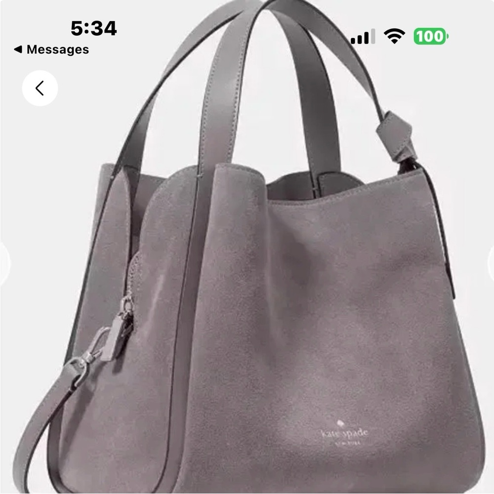 Kate Spade Knott Hare Grey Crossbody suede tote